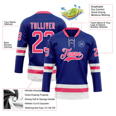 Custom Royal Neon Pink-White Hockey Lace Neck Jersey