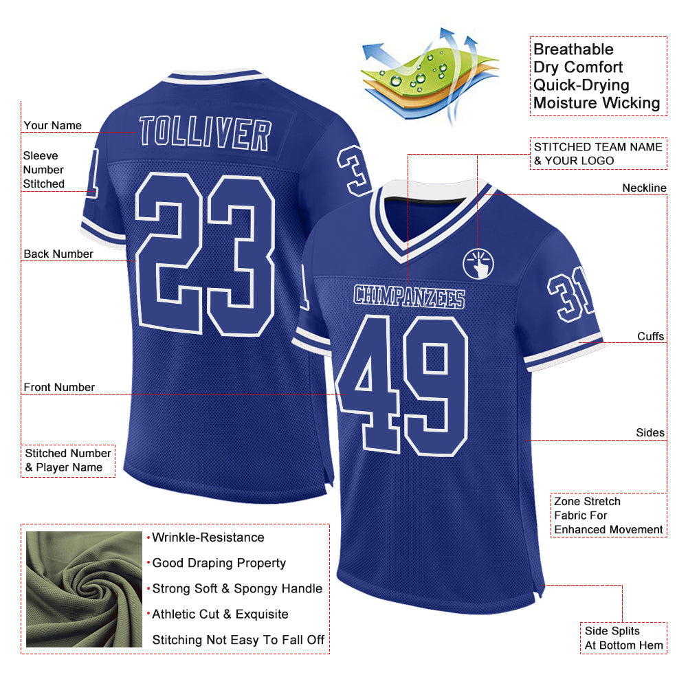 Custom Royal White Mesh Authentic Throwback Football Jersey