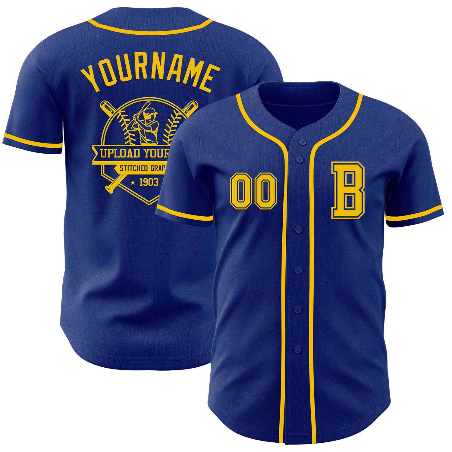 Custom Royal Yellow Authentic Baseball Jersey