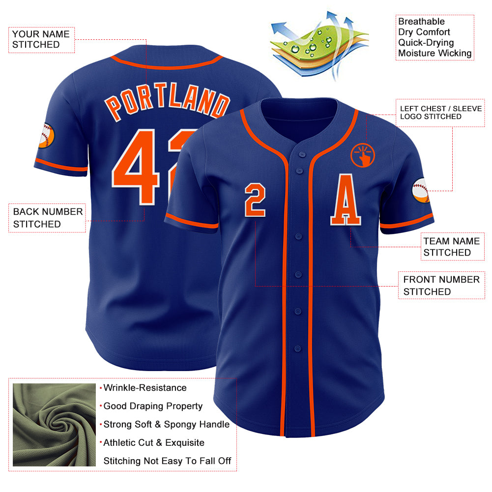 Custom Royal Orange-White Authentic Baseball Jersey