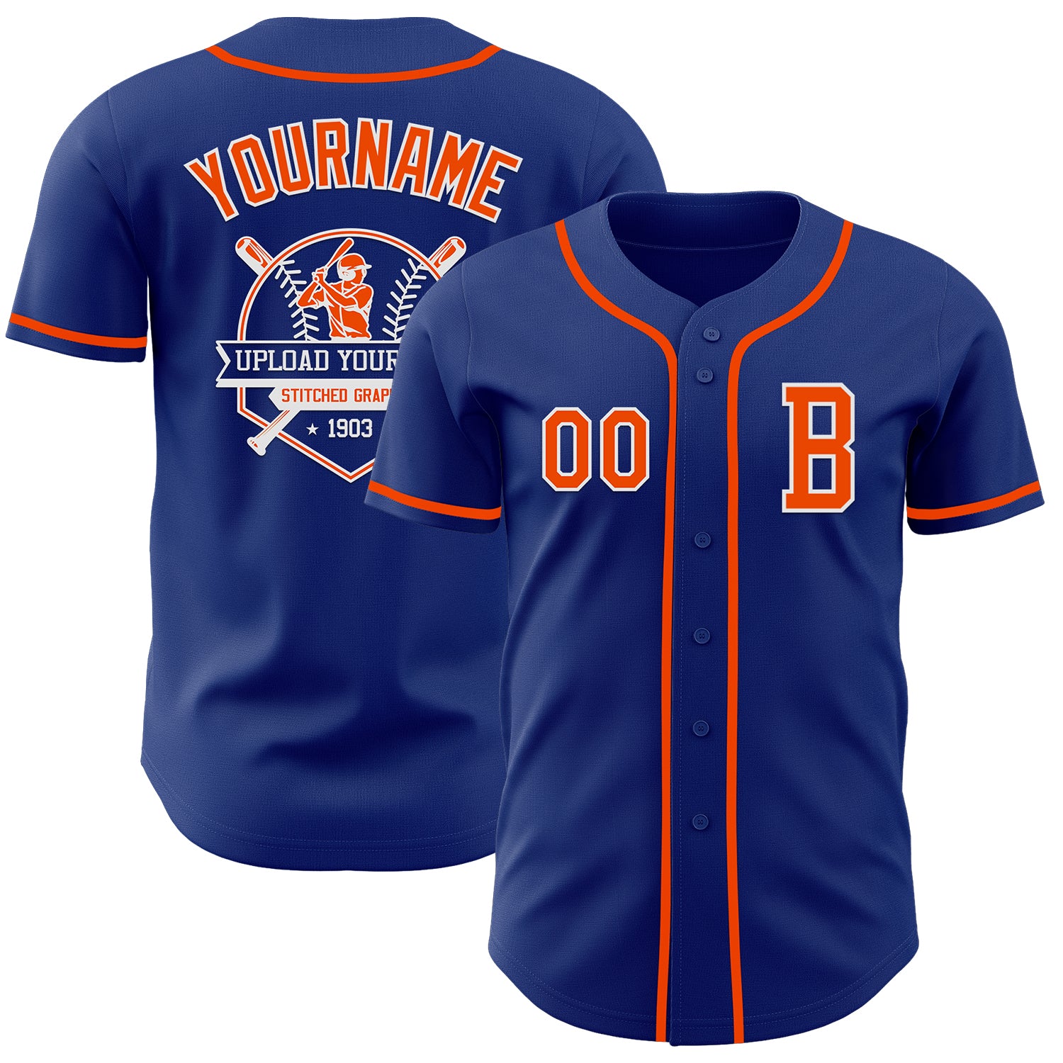 Custom Royal Orange-White Authentic Baseball Jersey