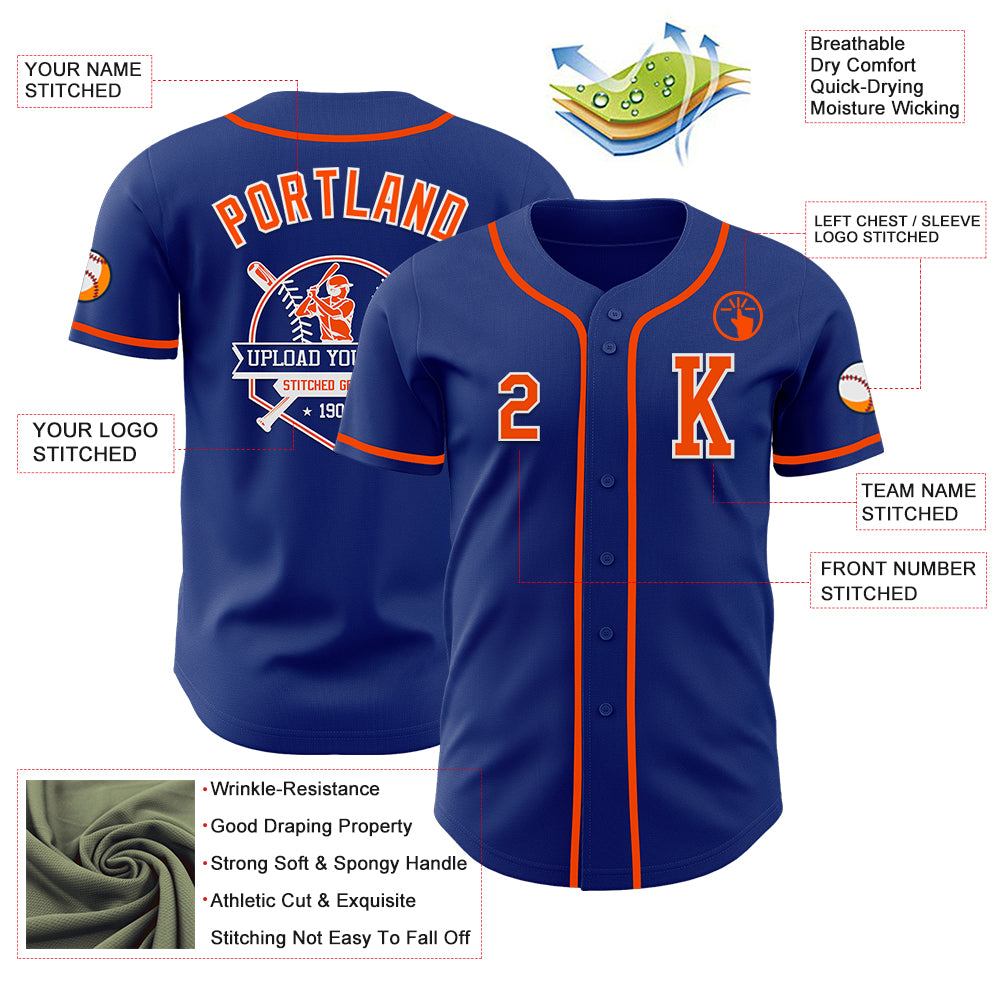Custom Royal Orange-White Authentic Baseball Jersey