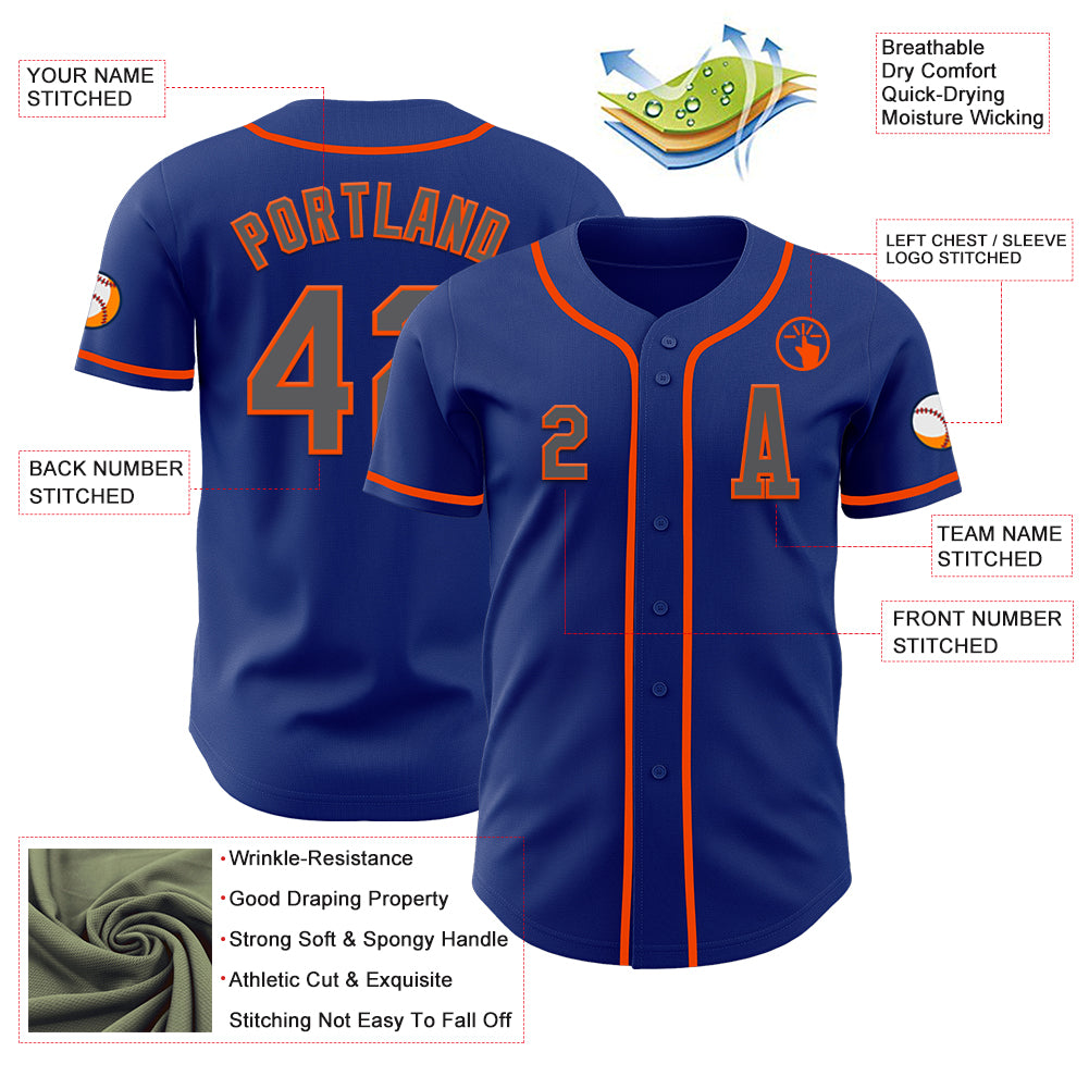 Custom Royal Steel Gray-Orange Authentic Baseball Jersey