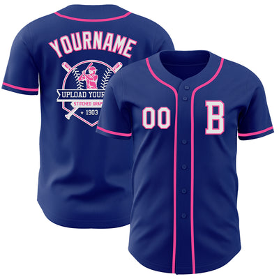 Custom Royal White-Pink Authentic Baseball Jersey
