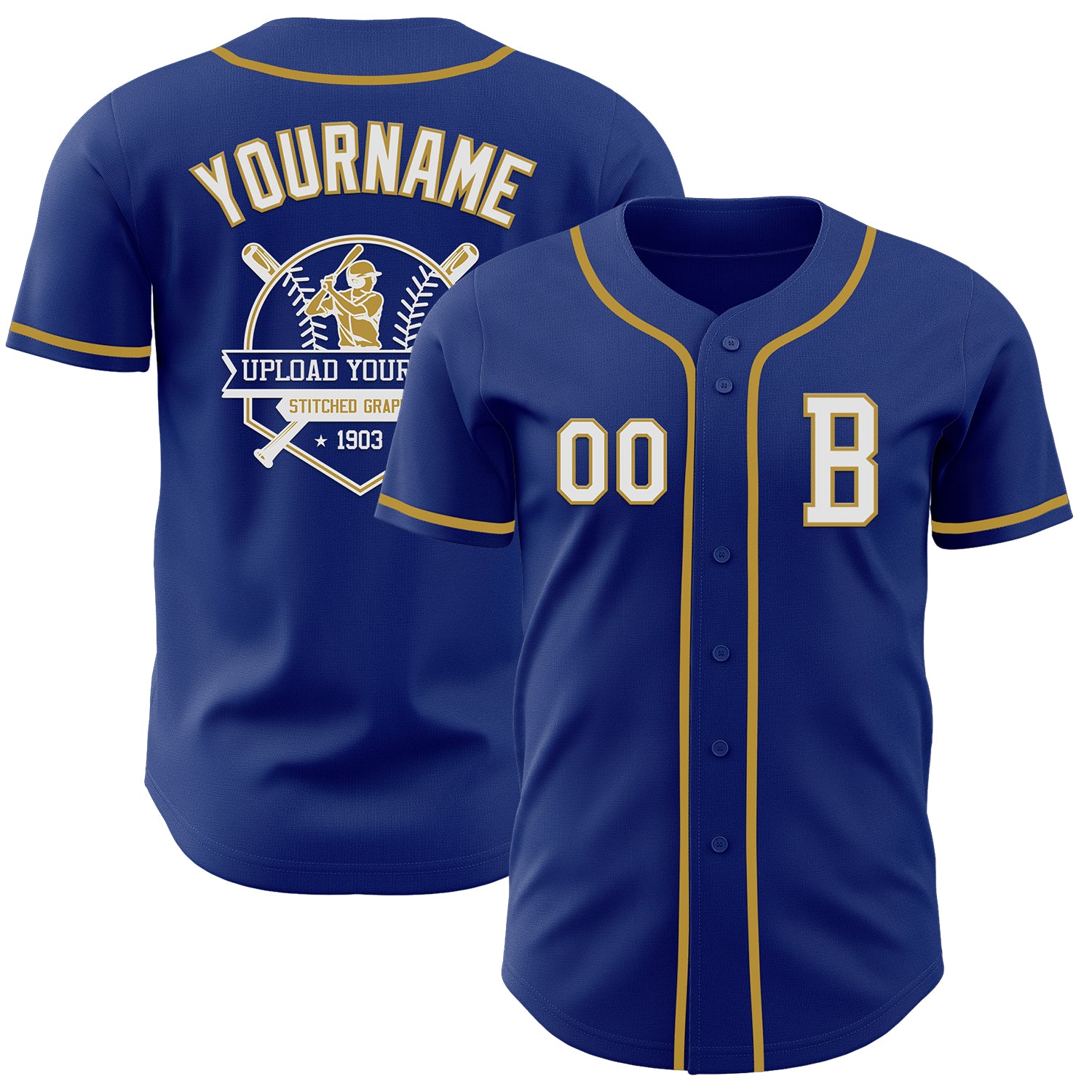 Custom Royal White-Old Gold Authentic Baseball Jersey