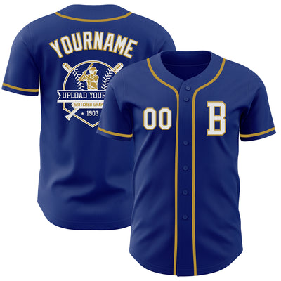 Custom Royal White-Old Gold Authentic Baseball Jersey