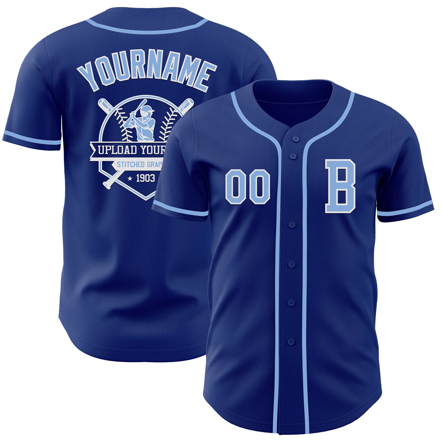 Custom Royal Light Blue-White Authentic Baseball Jersey