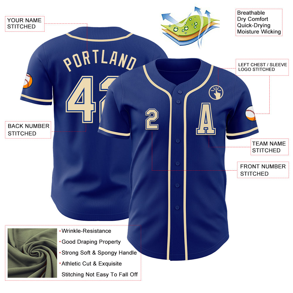Custom Royal Cream Authentic Baseball Jersey