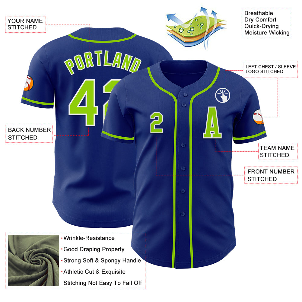 Custom Royal Neon Green-White Authentic Baseball Jersey