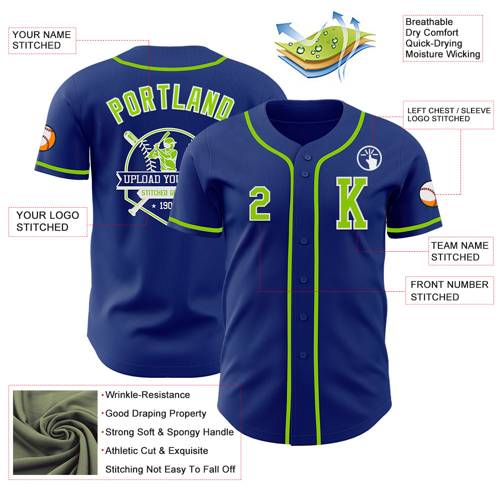 Custom Royal Neon Green-White Authentic Baseball Jersey