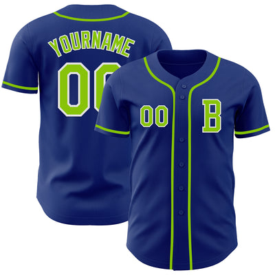 Custom Royal Neon Green-White Authentic Baseball Jersey