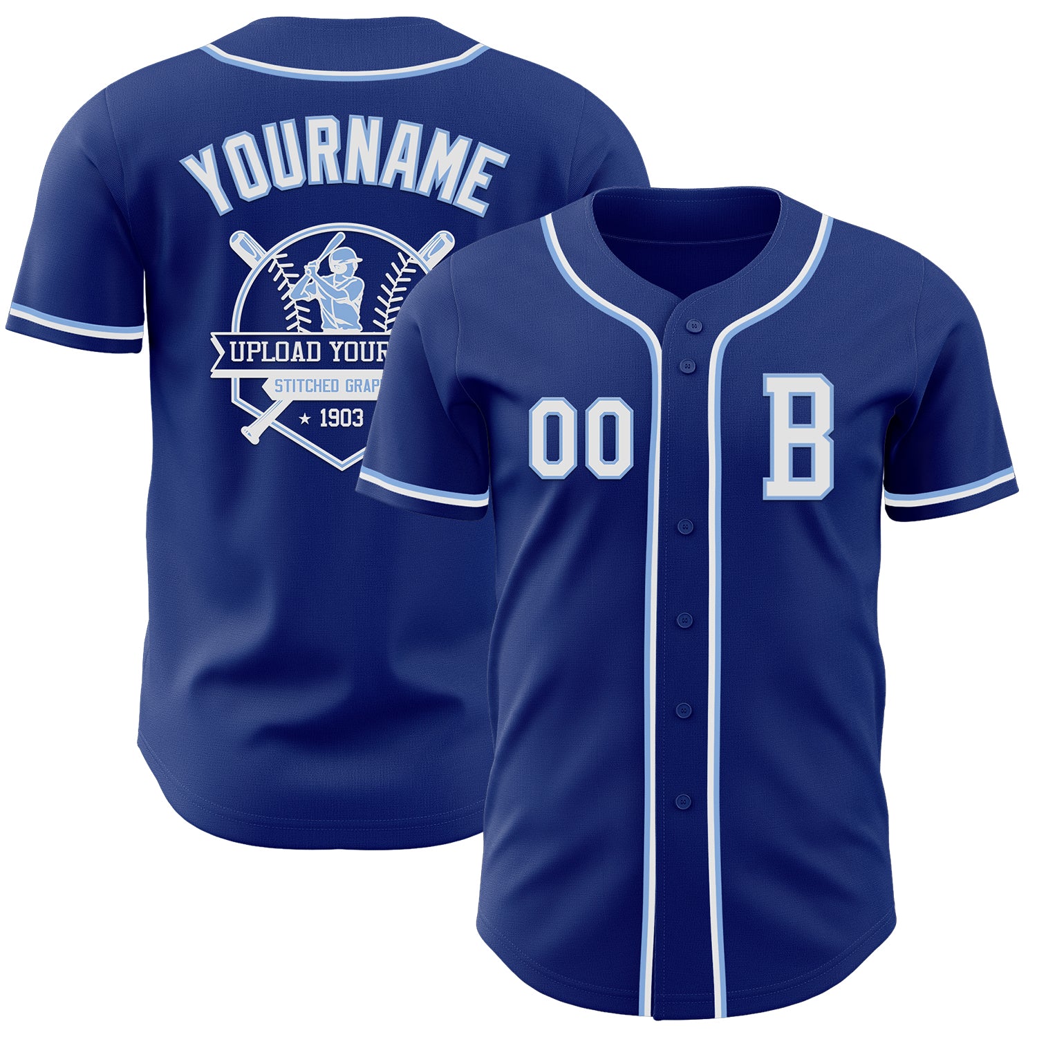 Custom Royal White-Light Blue Authentic Baseball Jersey