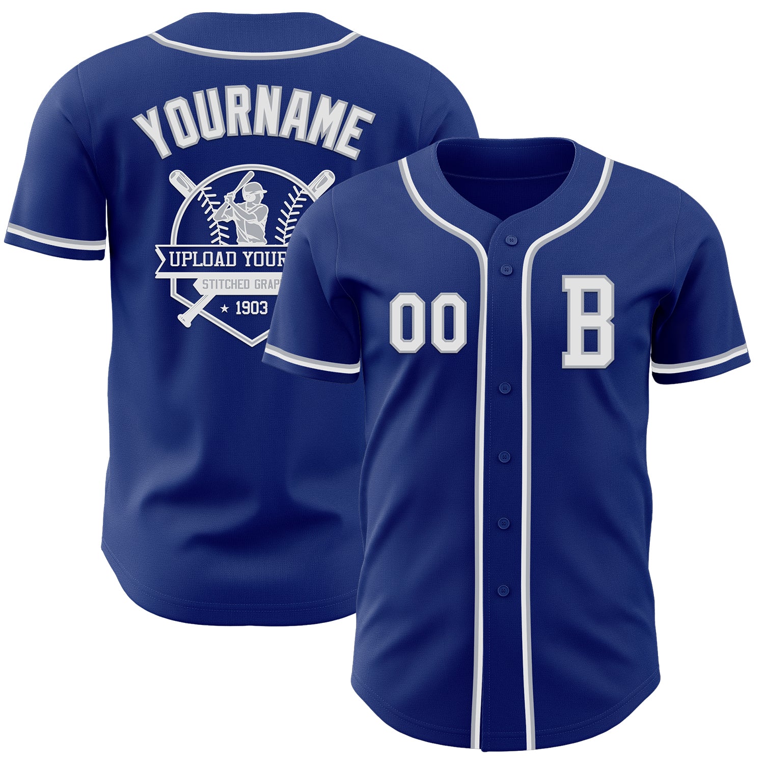 Custom Royal White-Gray Authentic Baseball Jersey