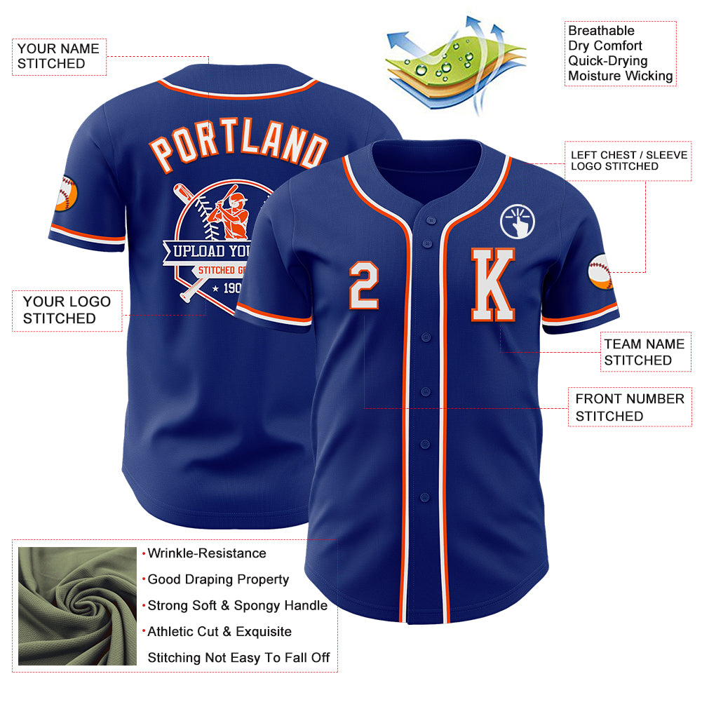 Custom Royal White-Orange Authentic Baseball Jersey