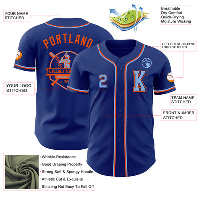 Custom Royal Light Blue-Orange Authentic Baseball Jersey