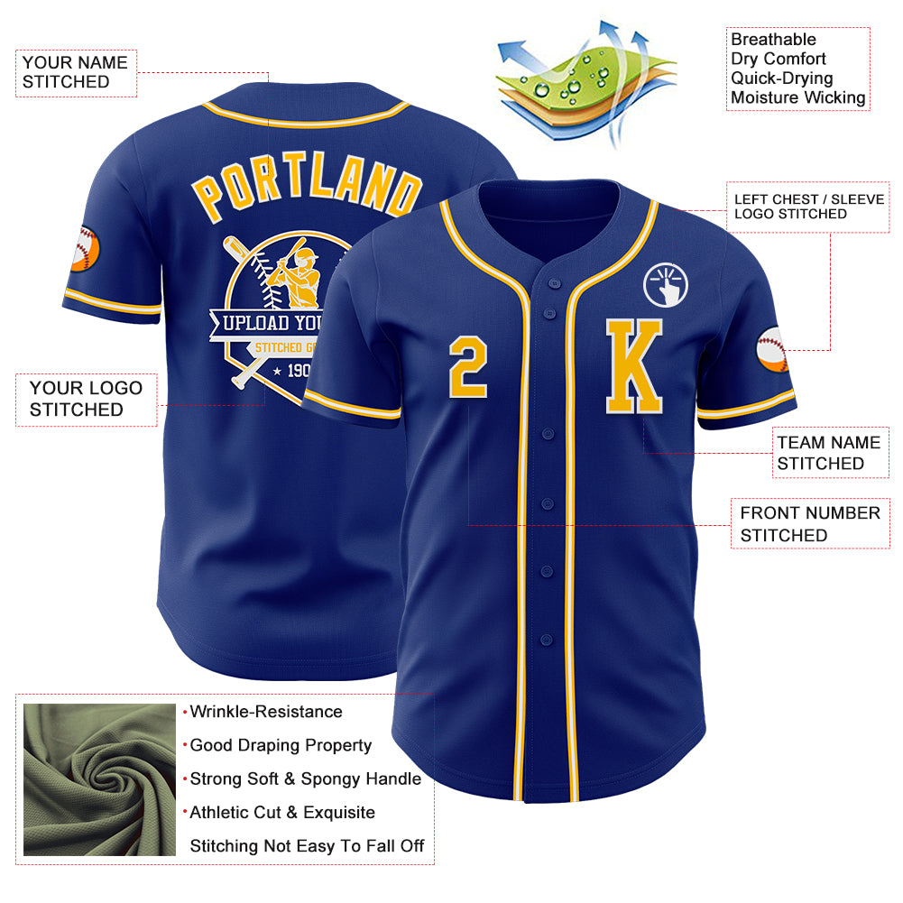 Custom Royal Gold-White Authentic Baseball Jersey