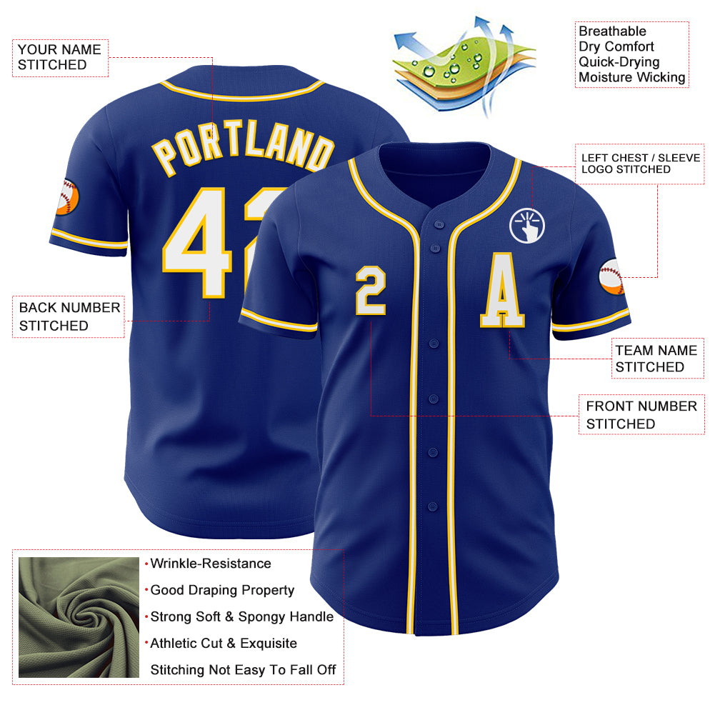 Custom Royal White-Yellow Authentic Baseball Jersey