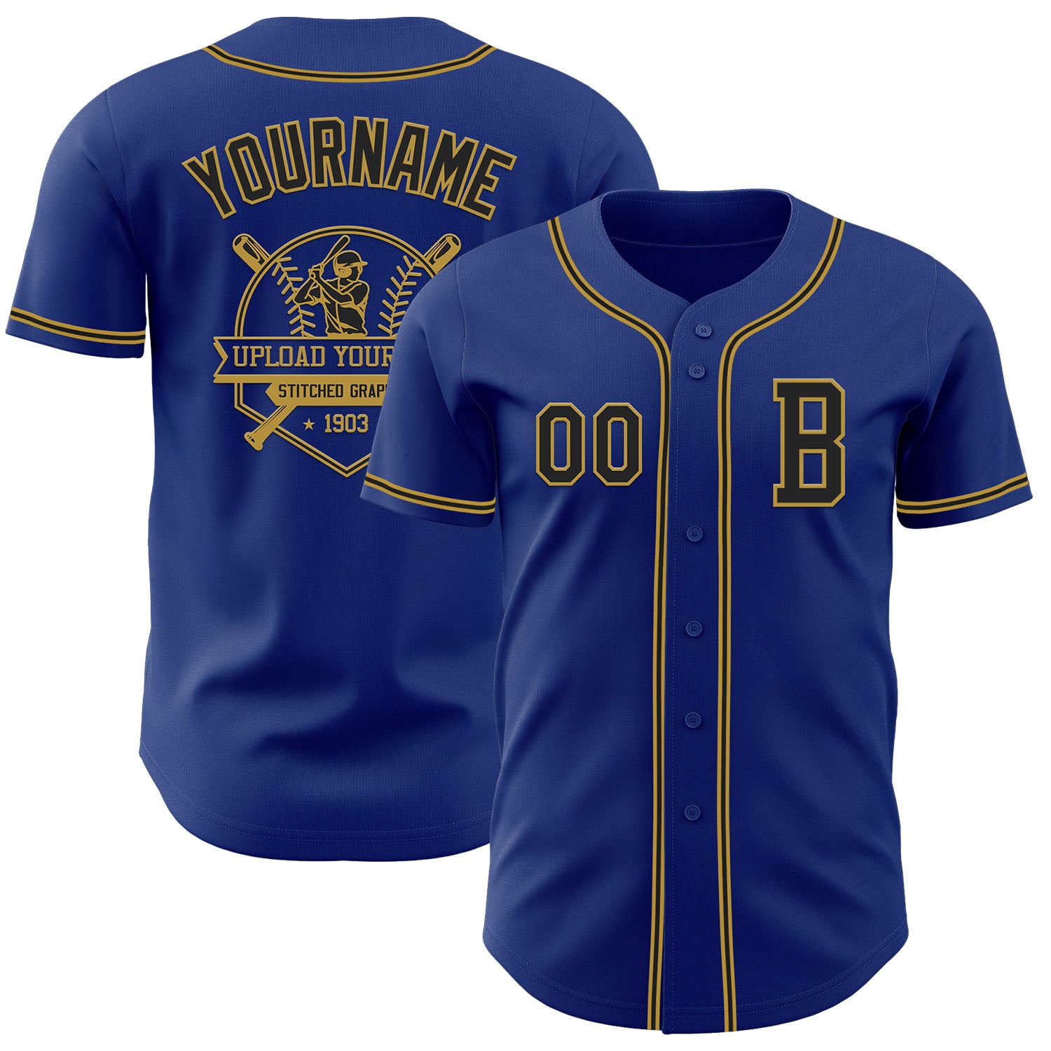 Custom Royal Black-Old Gold Authentic Baseball Jersey