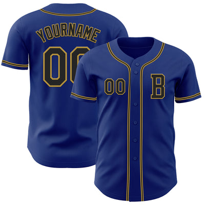 Custom Royal Black-Old Gold Authentic Baseball Jersey