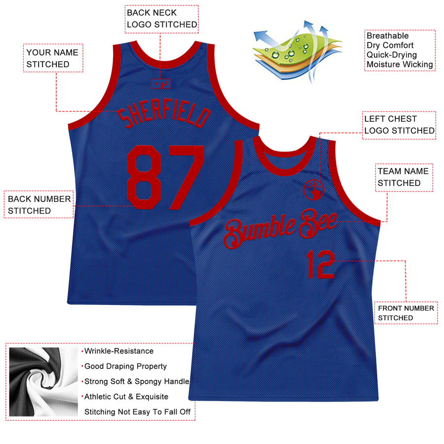 Custom Royal Red Authentic Throwback Basketball Jersey