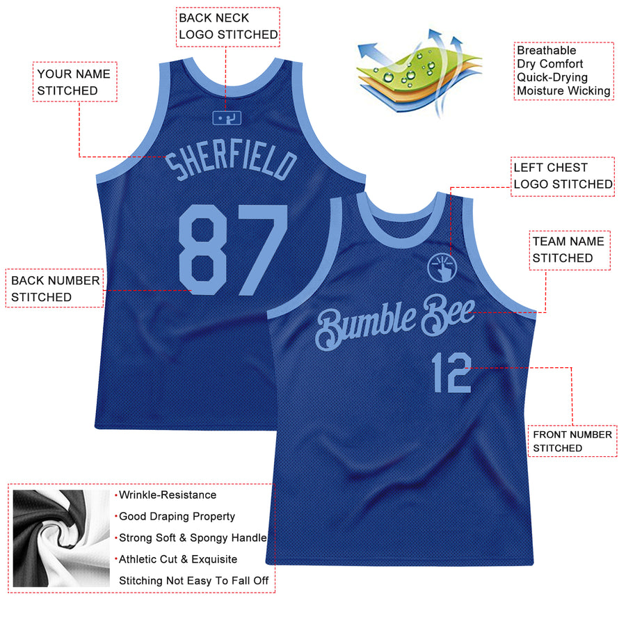 Custom Royal Light Blue Authentic Throwback Basketball Jersey