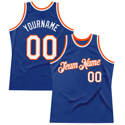 Custom Royal White-Orange Authentic Throwback Basketball Jersey
