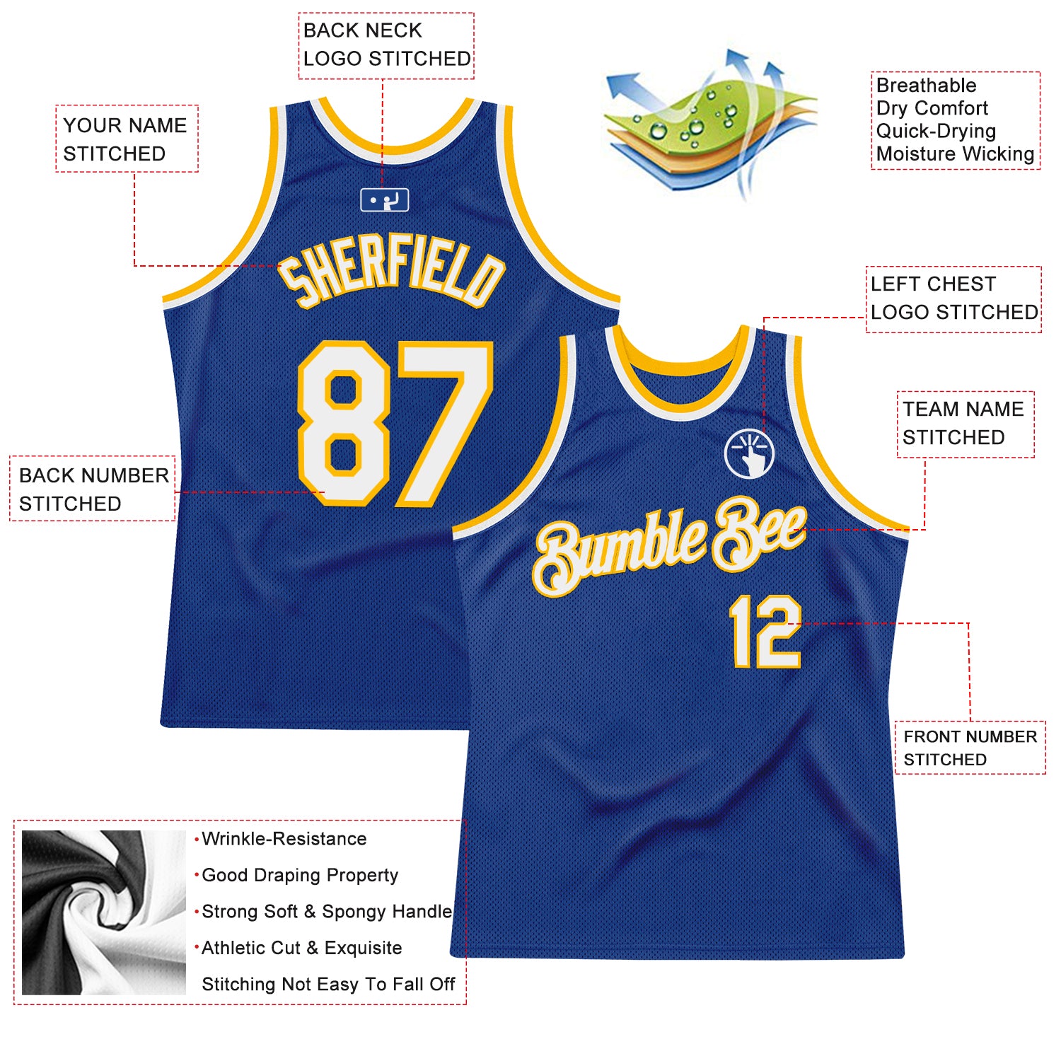 Custom Royal White-Gold Authentic Throwback Basketball Jersey