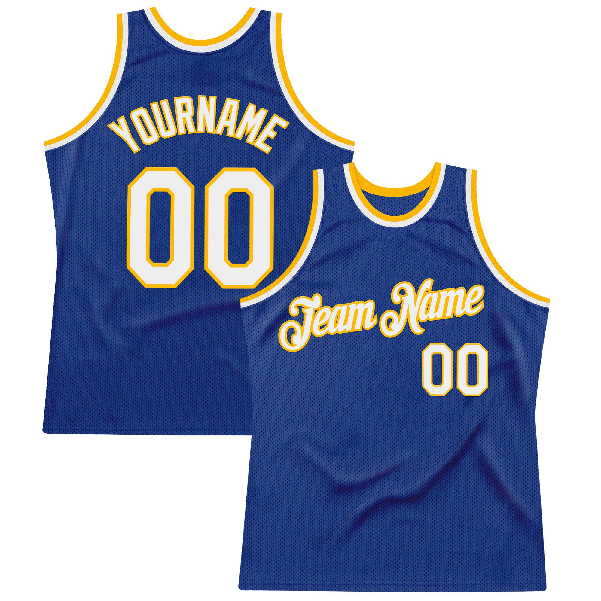 Custom Royal White-Gold Authentic Throwback Basketball Jersey
