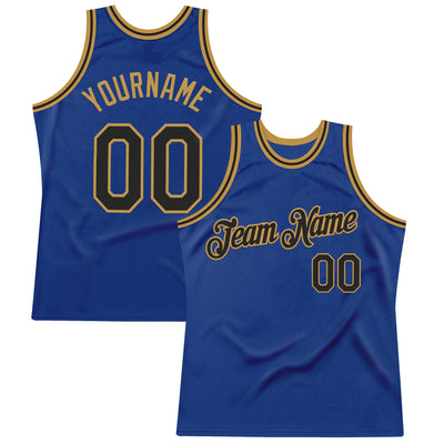 Custom Royal Black-Old Gold Authentic Throwback Basketball Jersey
