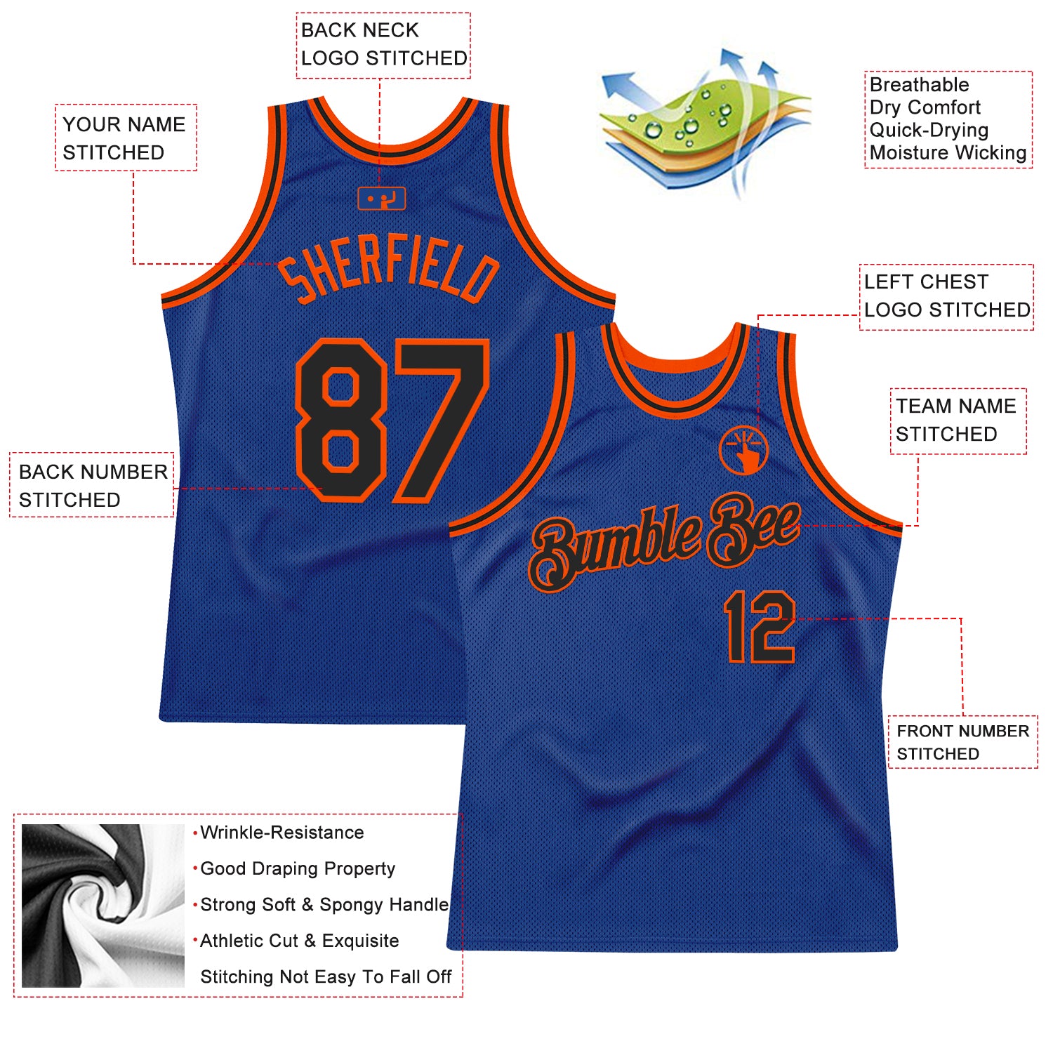 Custom Royal Black-Orange Authentic Throwback Basketball Jersey