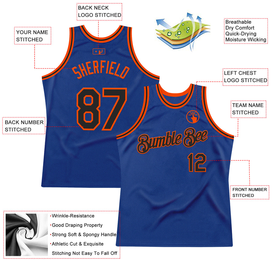 Custom Royal Black-Orange Authentic Throwback Basketball Jersey