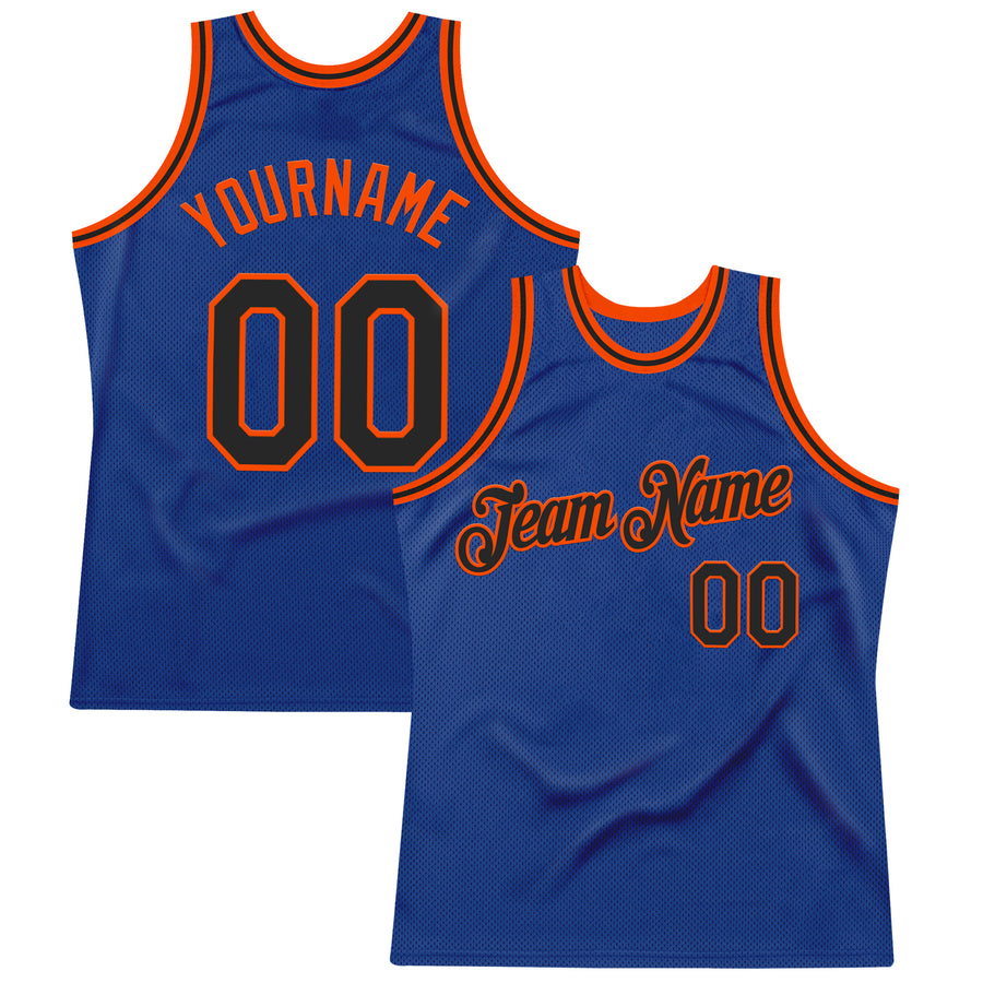 Custom Royal Black-Orange Authentic Throwback Basketball Jersey