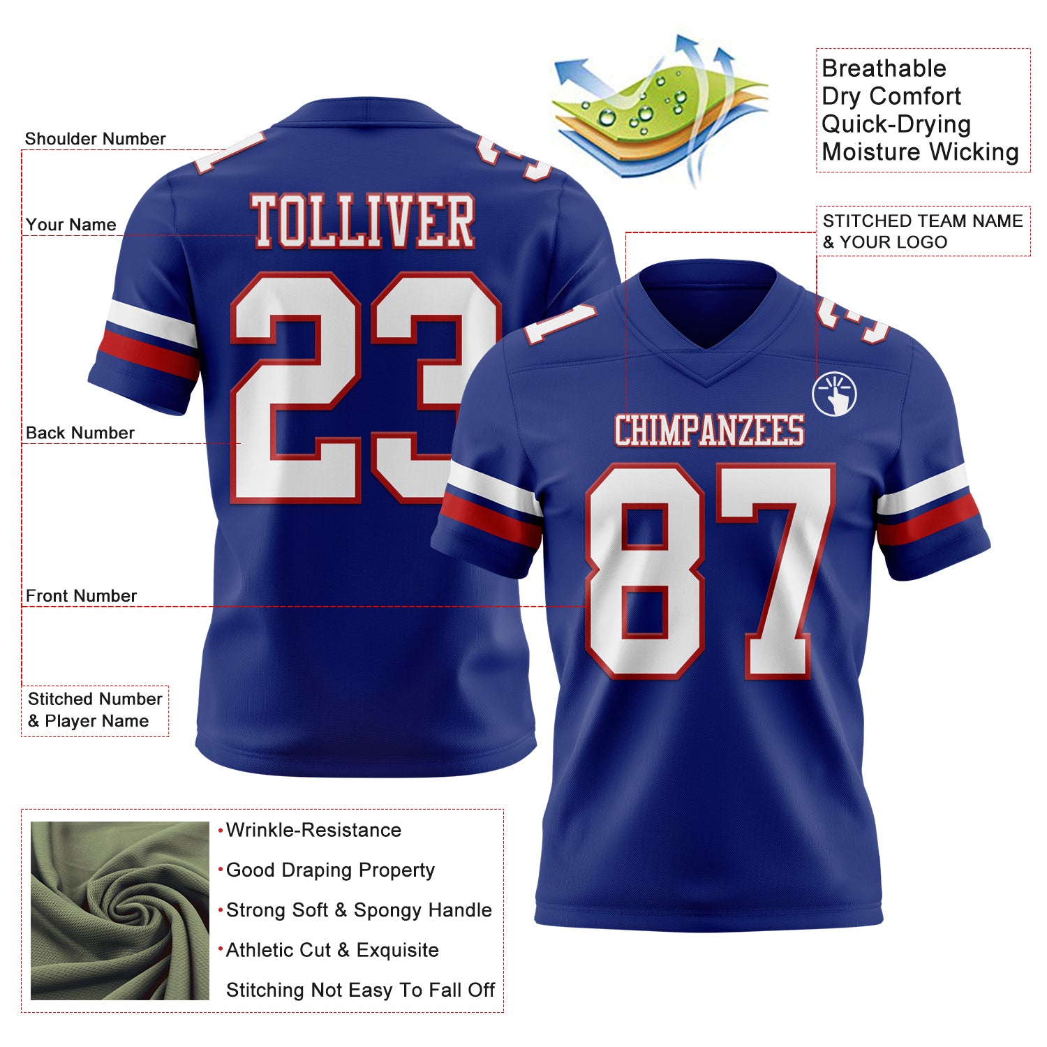 Custom Royal White-Red Authentic Football Jersey