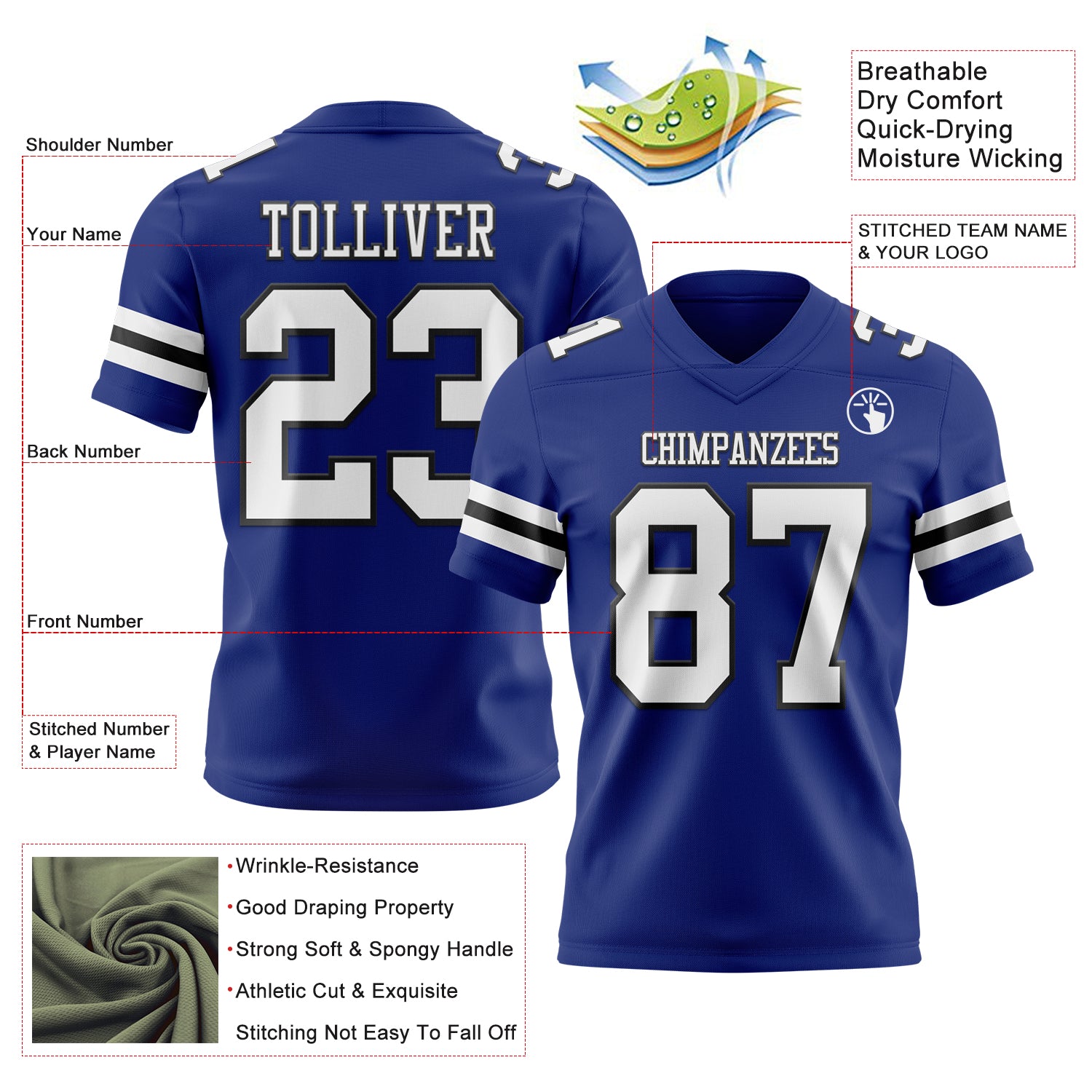 Custom Royal White-Black Authentic Football Jersey