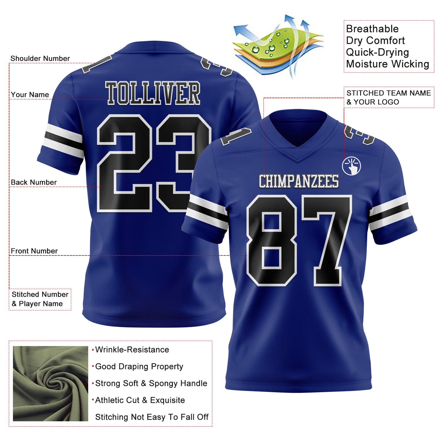 Custom Royal Black-White Authentic Football Jersey