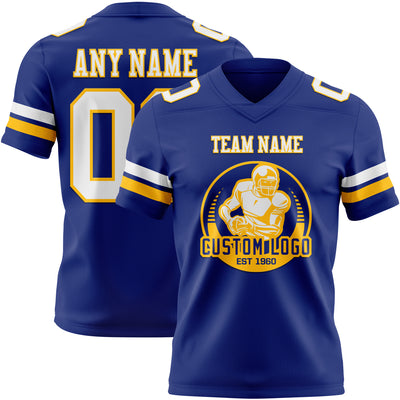 Custom Royal White-Gold Authentic Football Jersey