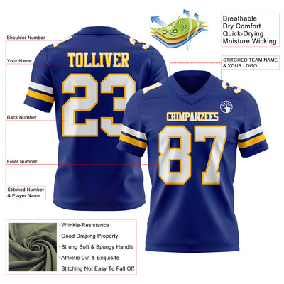 Custom Royal White-Gold Authentic Football Jersey