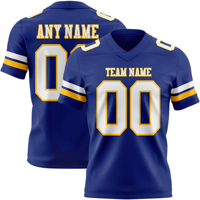 Custom Royal White-Gold Authentic Football Jersey