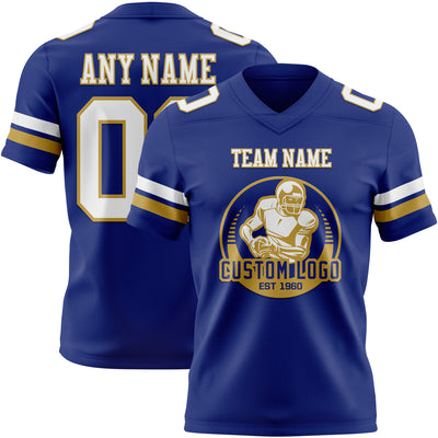 Custom Royal White-Old Gold Authentic Football Jersey