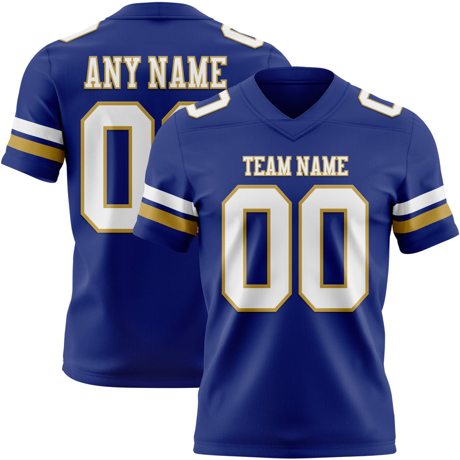 Custom Royal White-Old Gold Authentic Football Jersey