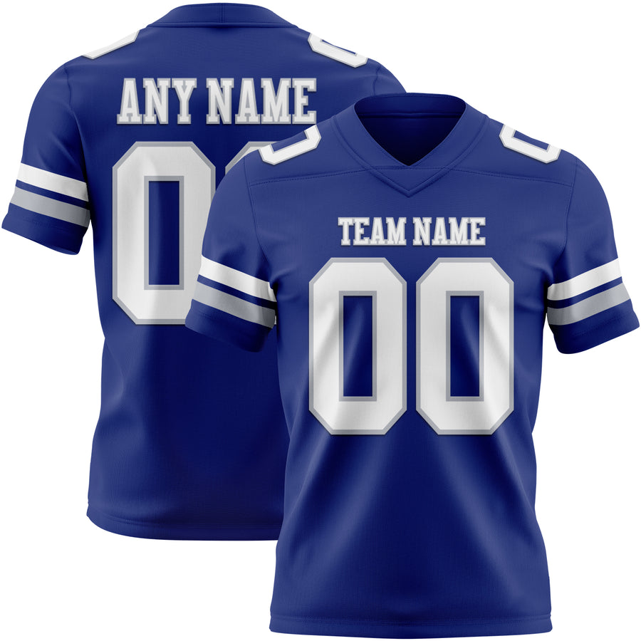 Custom Royal White-Gray Authentic Football Jersey