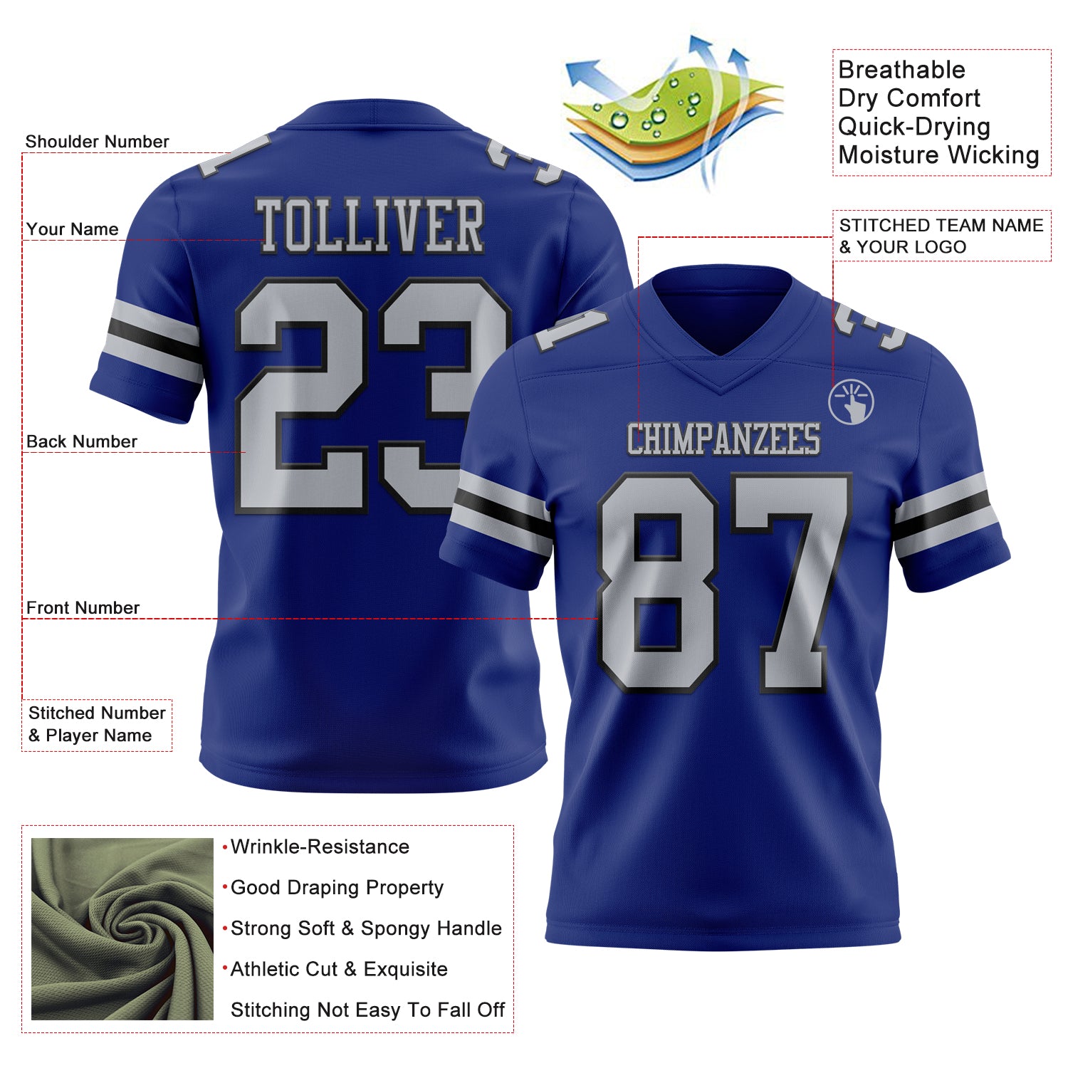 Custom Royal Gray-Black Authentic Football Jersey
