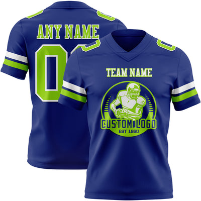 Custom Royal Neon Green-White Authentic Football Jersey