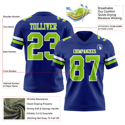 Custom Royal Neon Green-White Authentic Football Jersey