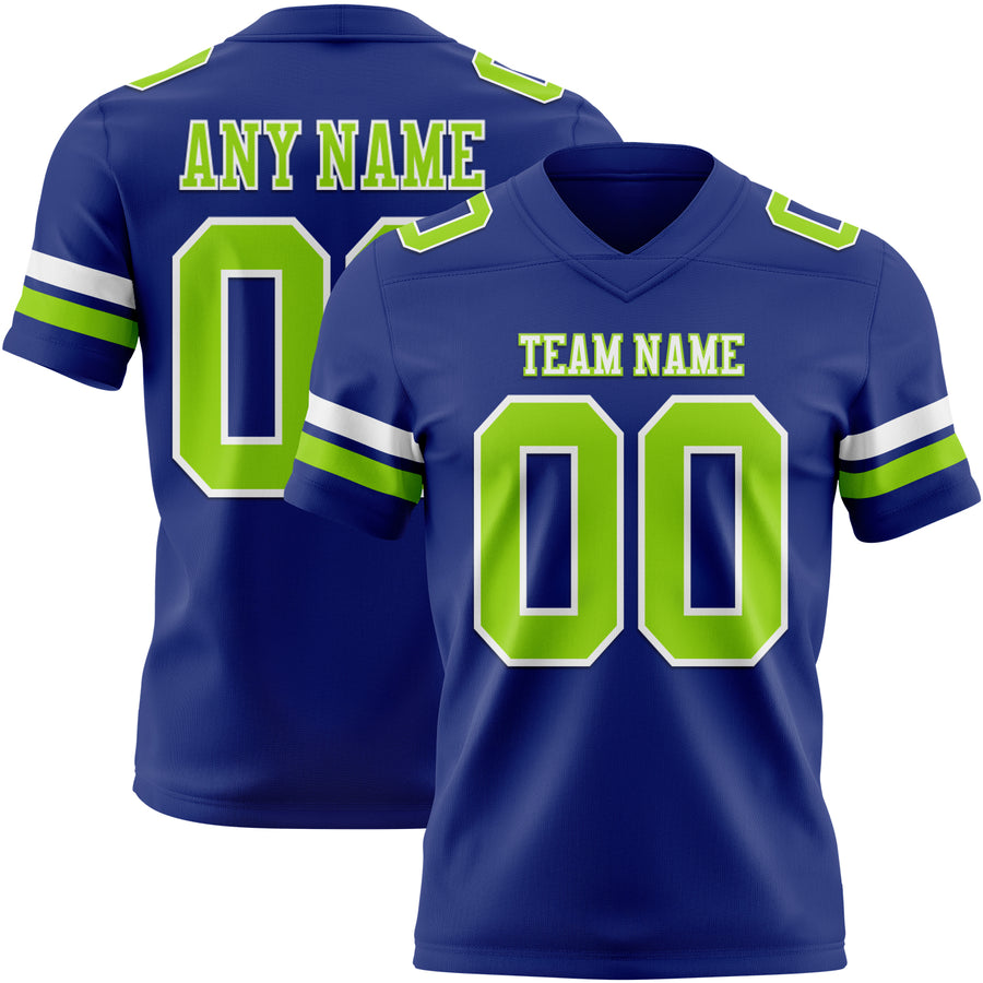 Custom Royal Neon Green-White Authentic Football Jersey