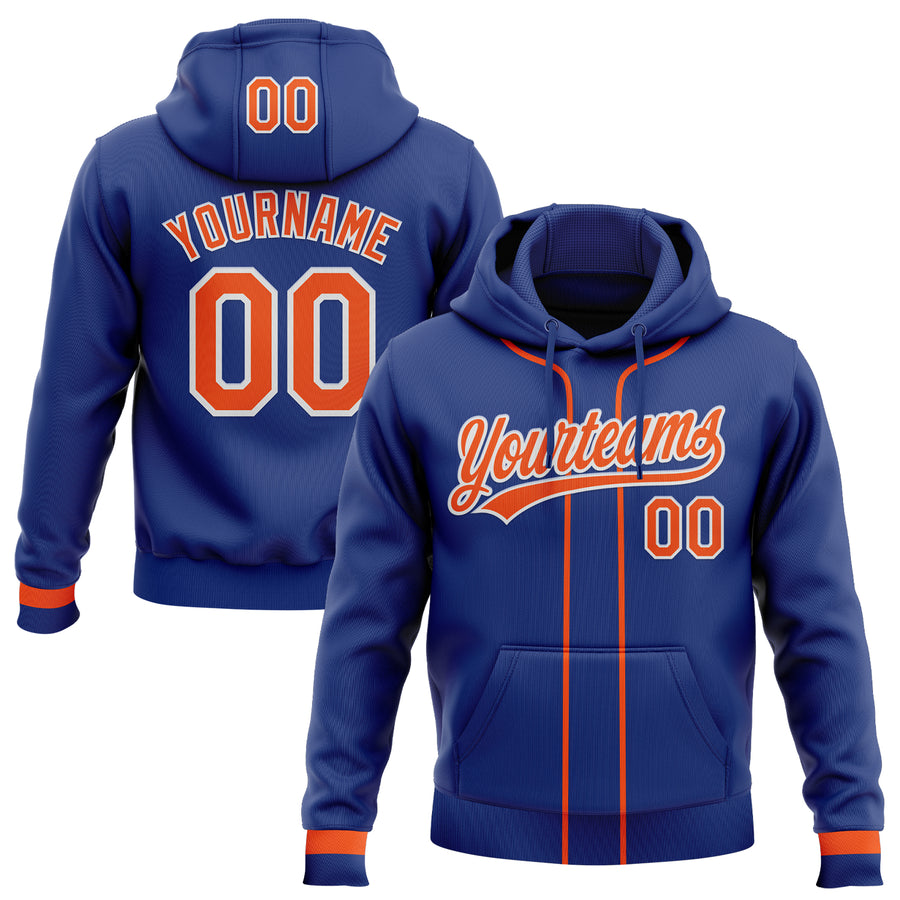 Custom Stitched Royal Orange-White Baseball Pullover Sweatshirt Hoodie