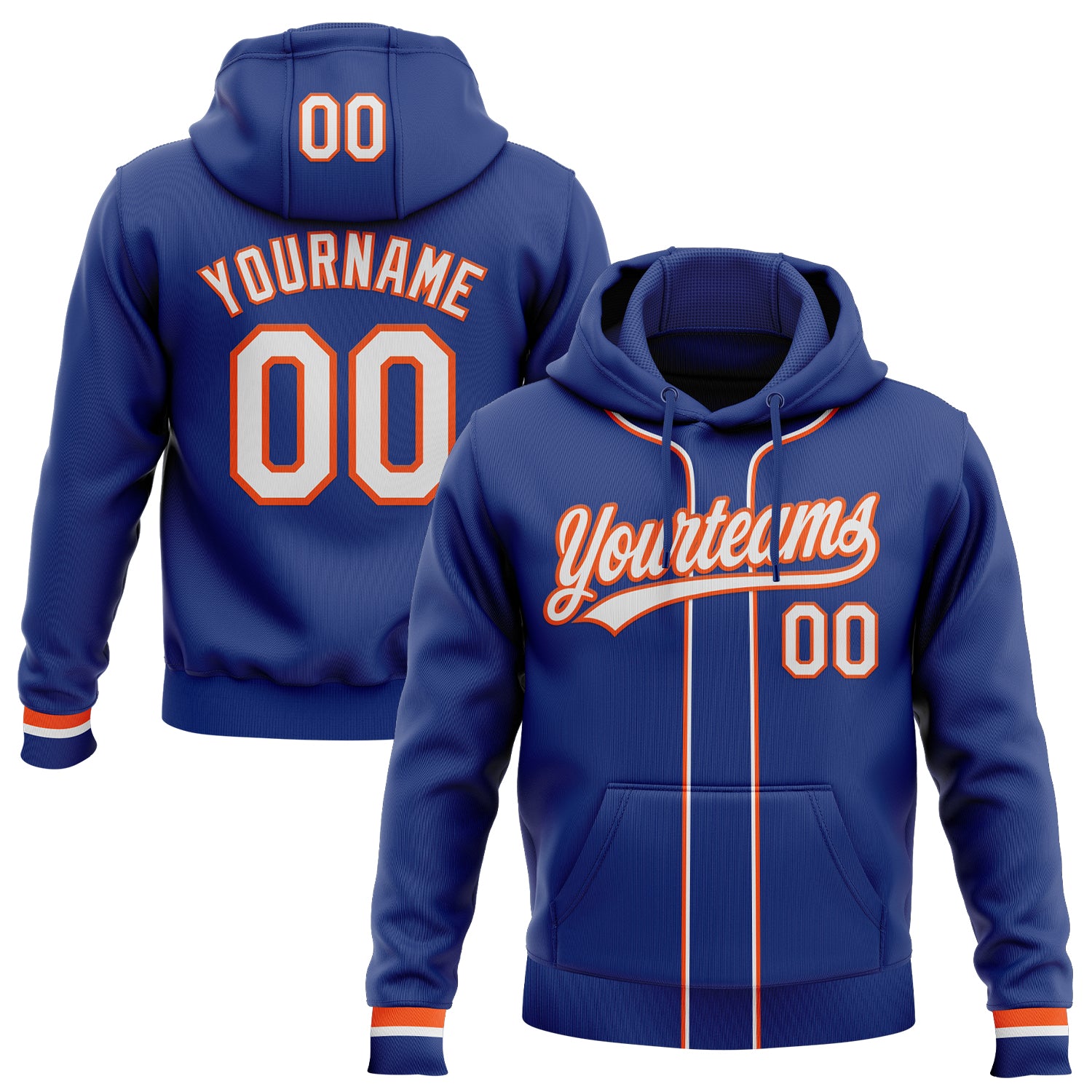 Custom Stitched Royal White-Orange Baseball Pullover Sweatshirt Hoodie