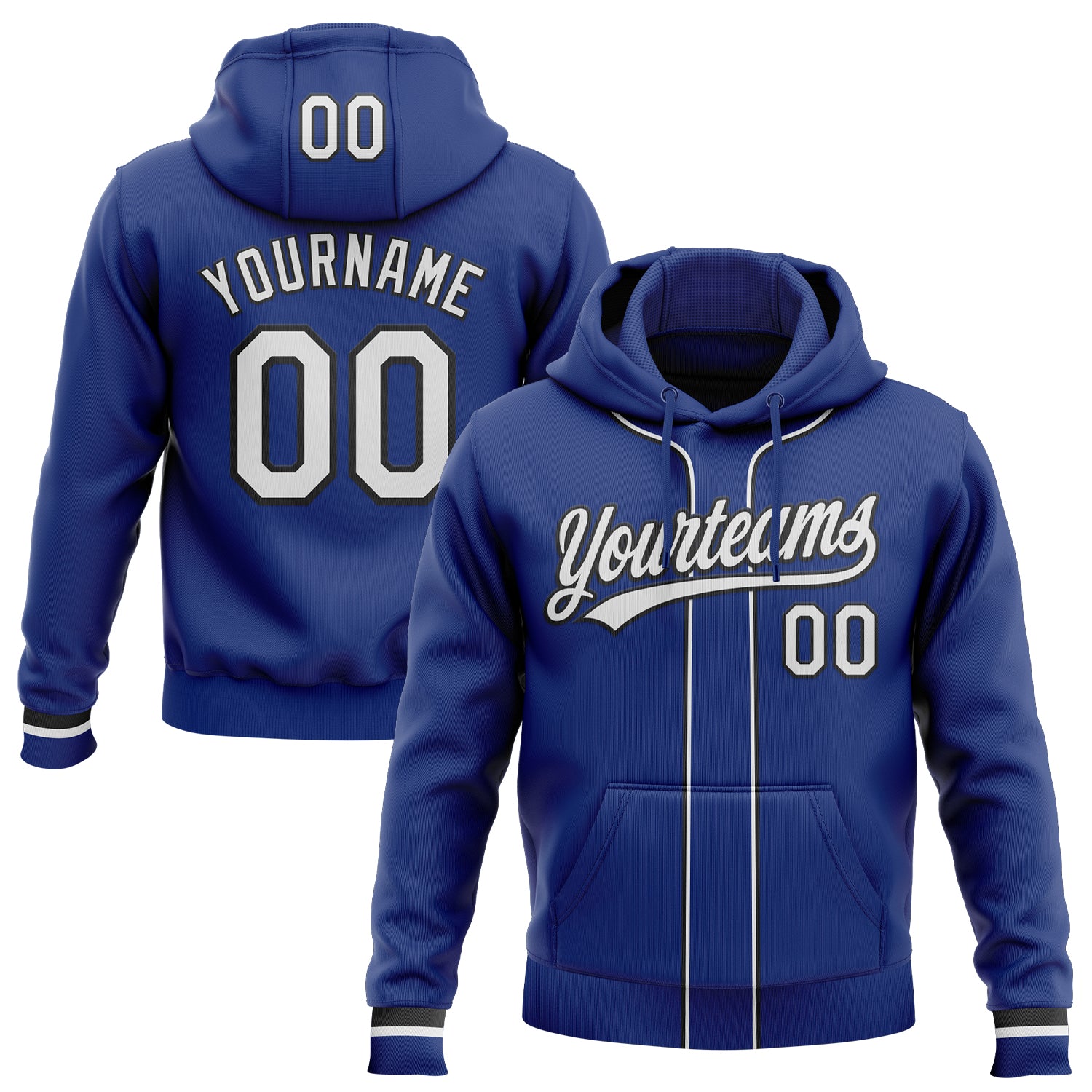 Custom Stitched Royal White-Black Baseball Pullover Sweatshirt Hoodie