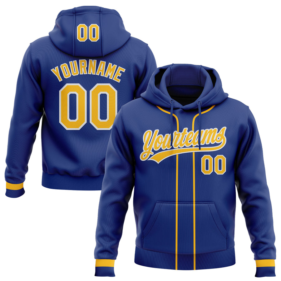 Custom Stitched Royal Gold-White Baseball Pullover Sweatshirt Hoodie