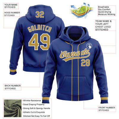 Custom Stitched Royal Old Gold-White Baseball Pullover Sweatshirt Hoodie